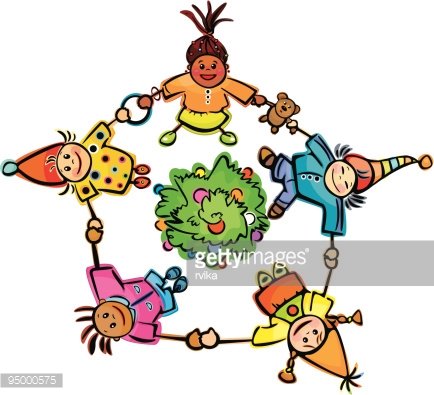 Happy Dancing Kids Around Tree! premium clipart.
