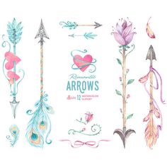Ethnic Arrows. 12 Watercolor Hand painted Clipart elements.