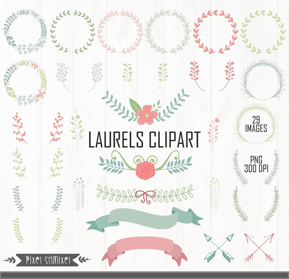 Laurel Clipart, Digital Laurels Clip Art, Hand Drawn Laurel Wreath.