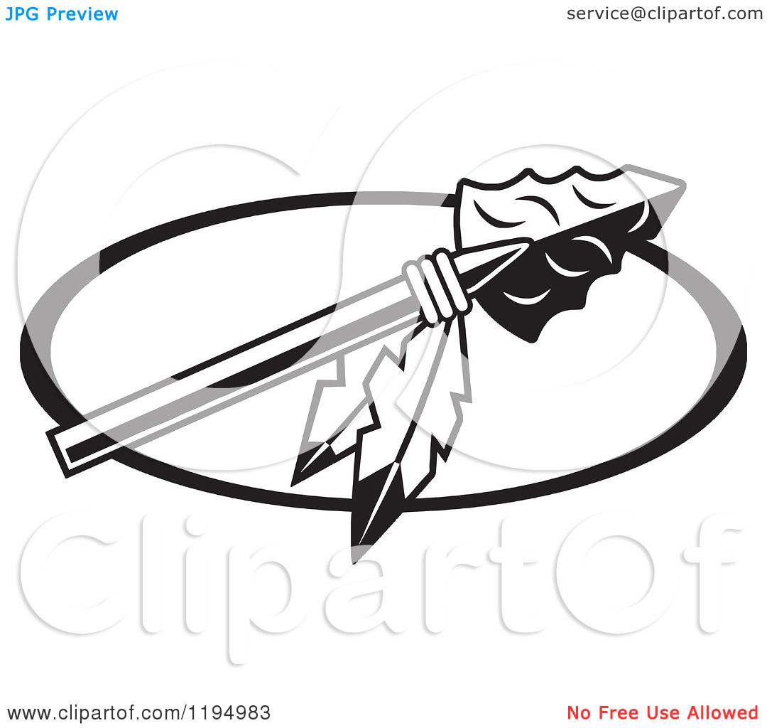 Clipart of a Black and White Arrowhead with Feathers for.