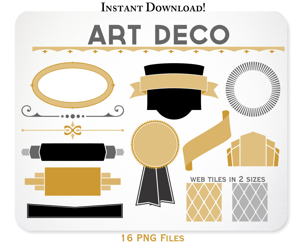 Art Deco Clipart Design Elements Web Tiles Blog Graphics.