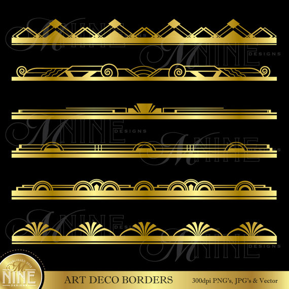 Gold ART DECO BORDER Clip Art: Art Deco Design Elements.