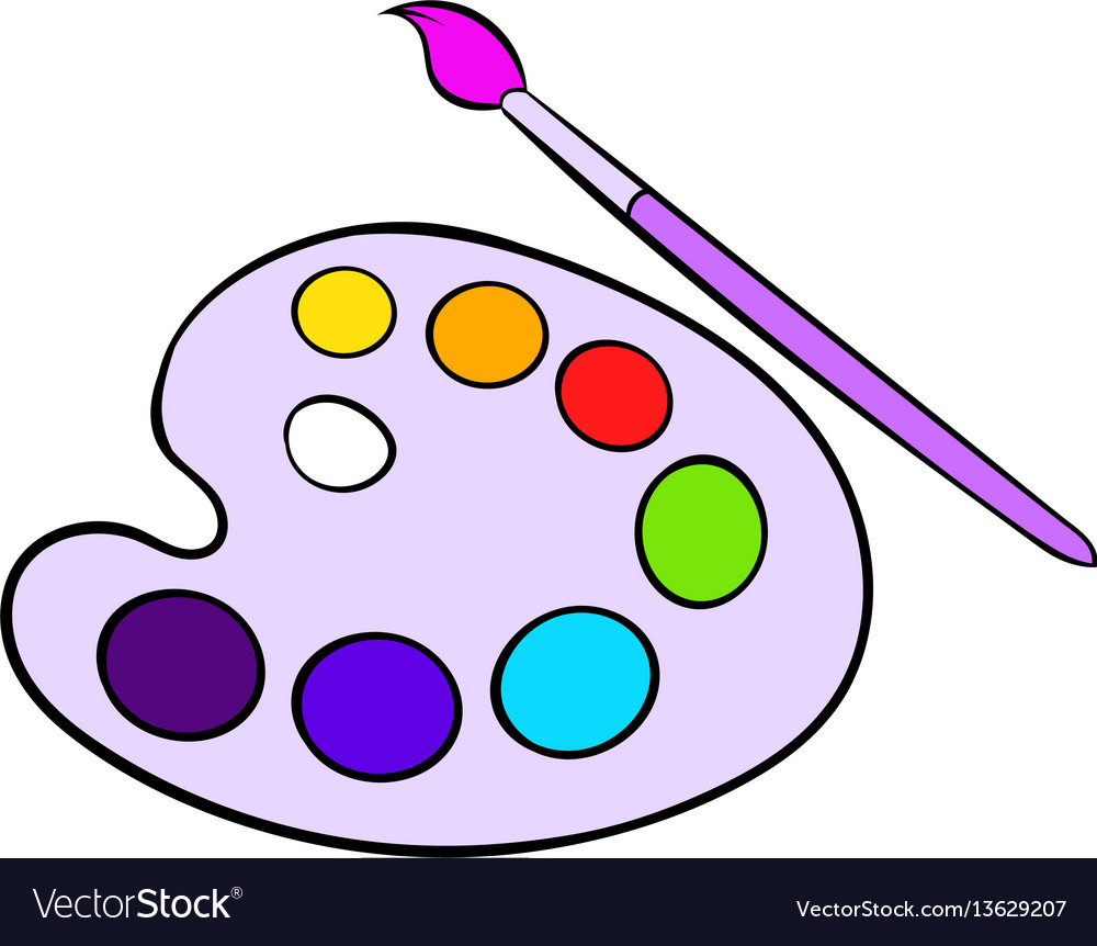 Art palette with paint brush icon cartoon.