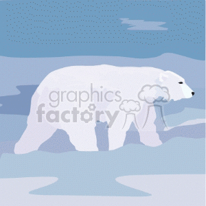Polar bear walking through the Arctic clipart. Royalty.