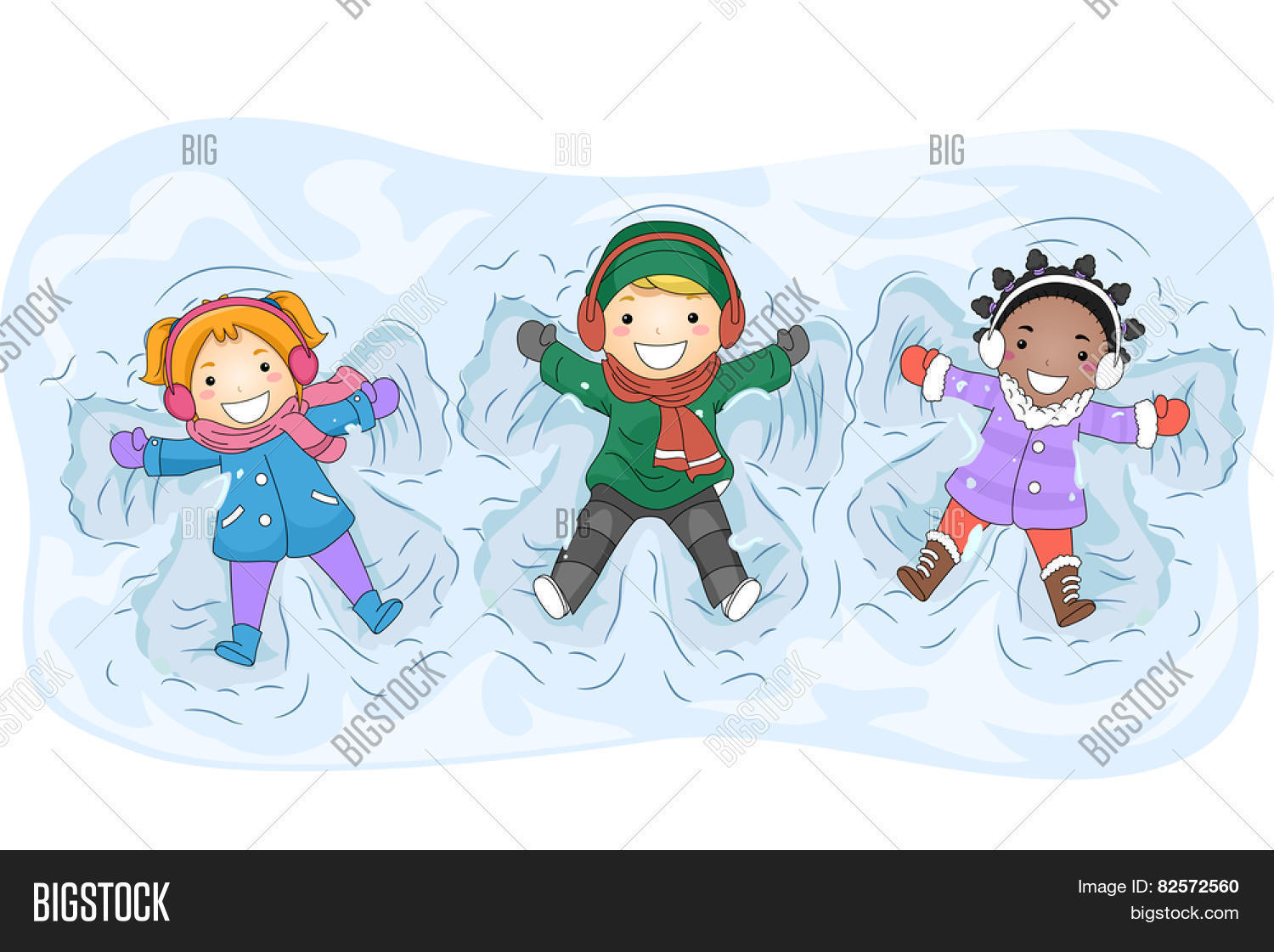 Illustration of Kids in Winter Gear Making Snow Angels Stock.