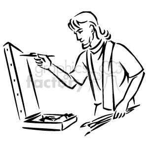 Black and White Male Artist Painting on a Canvas Using Several Paint  Brushes clipart. Royalty.