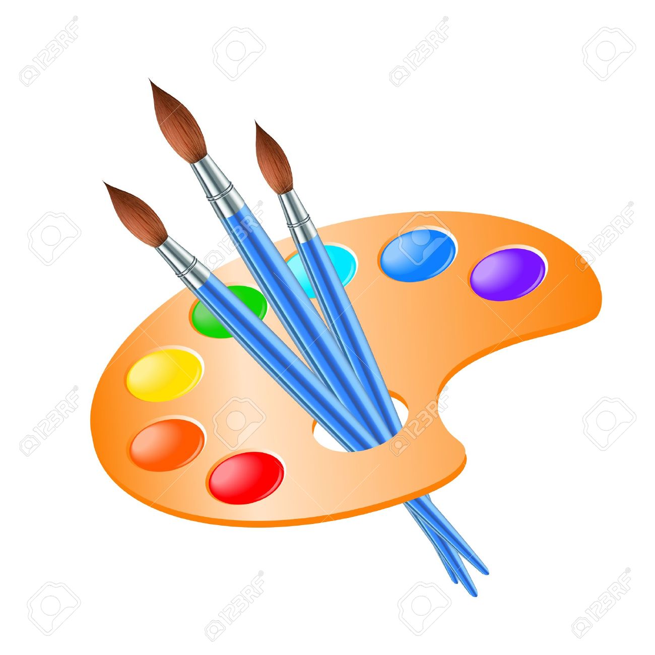 Art palette with paint brush for drawing Vector illustration.