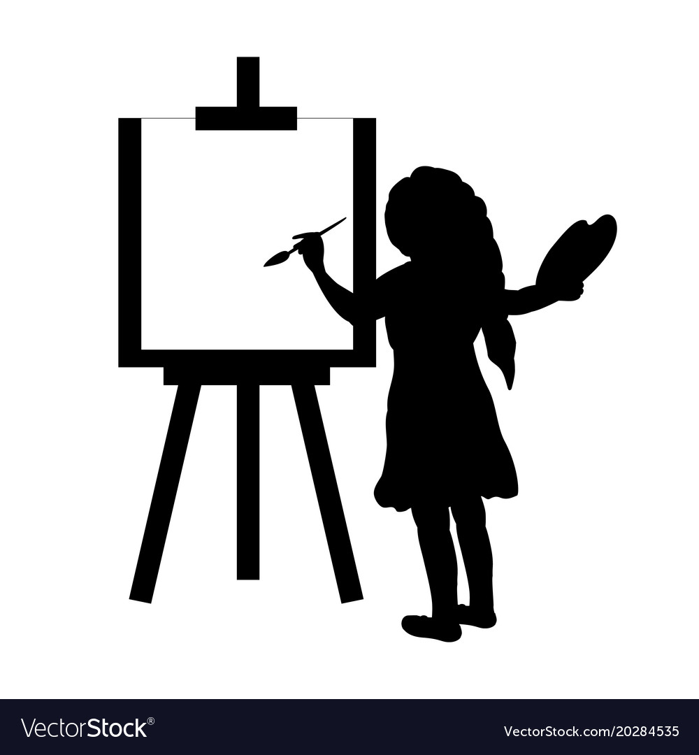 Silhouette girl artist paints on canvas vector image.
