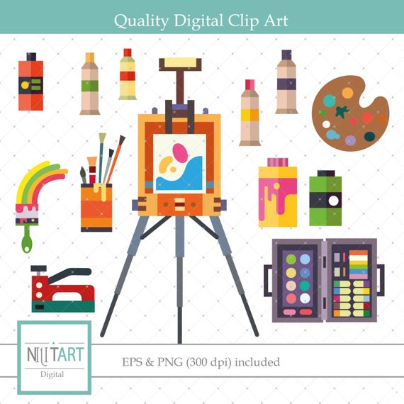 Artist tools clipart, Palette and easel clipart, vector graphics, Art  clipart , digital clip art, digital images.