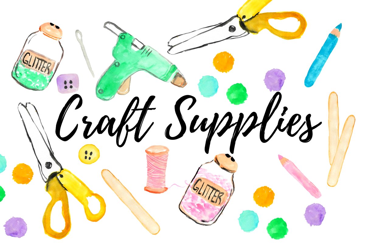 Watercolor craft supplies clipart.