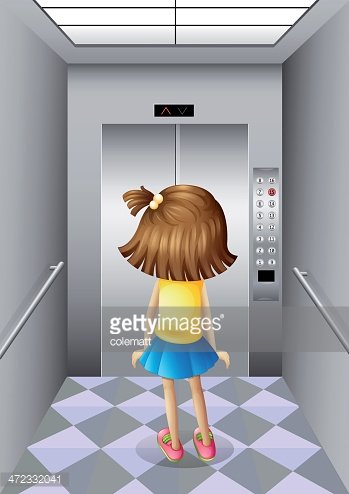 Little Girl AT The Elevator stock vectors.