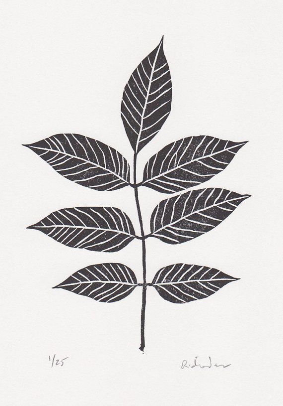Block print: Ash tree leaf.