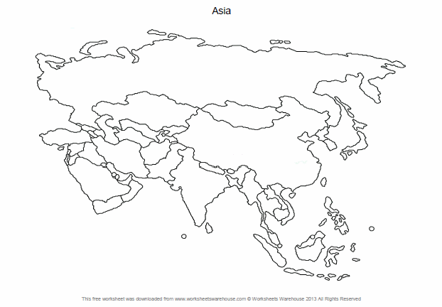 Asia Map Blank Outline Worksheet FREE.