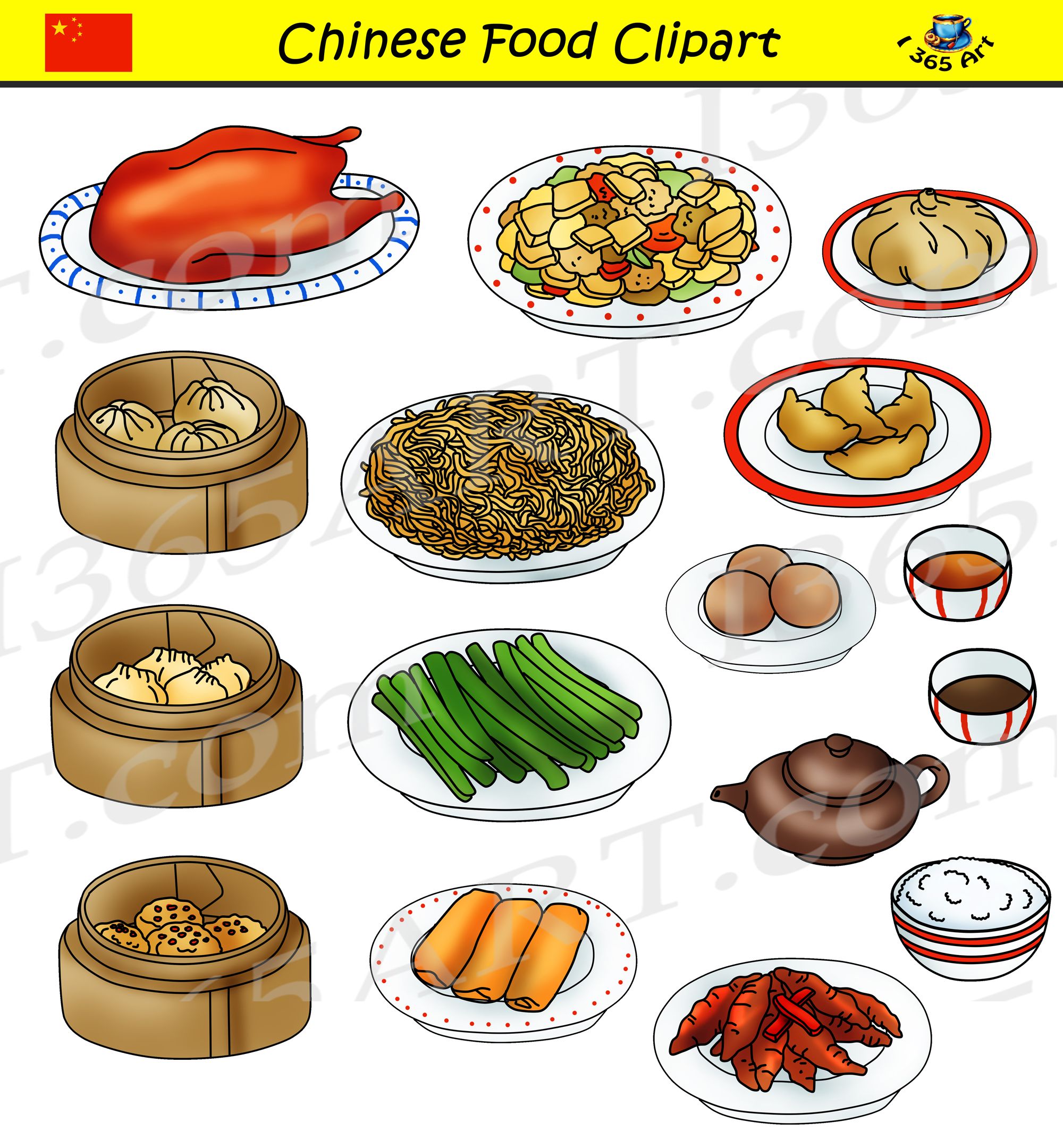 Chinese Food Clipart Set.