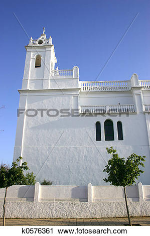 Stock Photography of White Christian Church in Asilah Morocco.