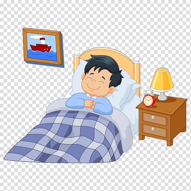 Boy sleeping on bed smiling artwork, A Girl Asleep Cartoon.