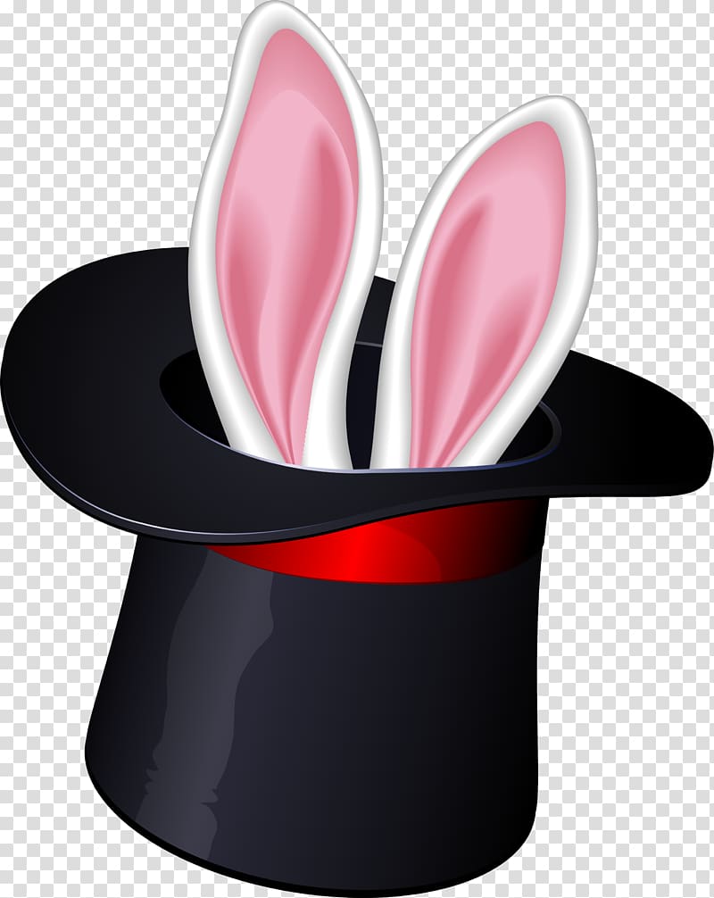 White rabbit on black hat , Magic Hat.