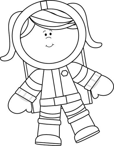 Black And White Girl Astronaut Floating Clip Art.