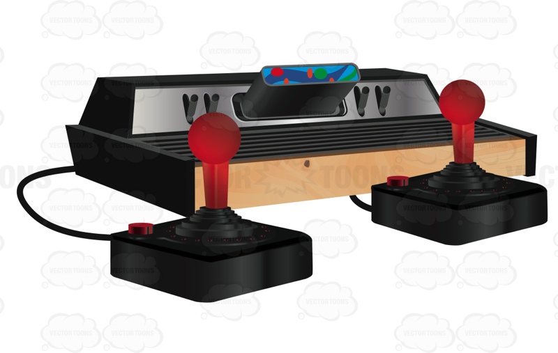 Vintage Atari Style Video Game With Two Red Joysticks Cartoon Clipart.