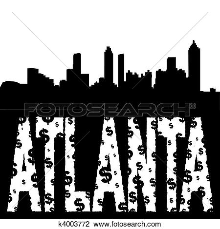 Clip Art of Atlanta skyline with grunge text k4003772.
