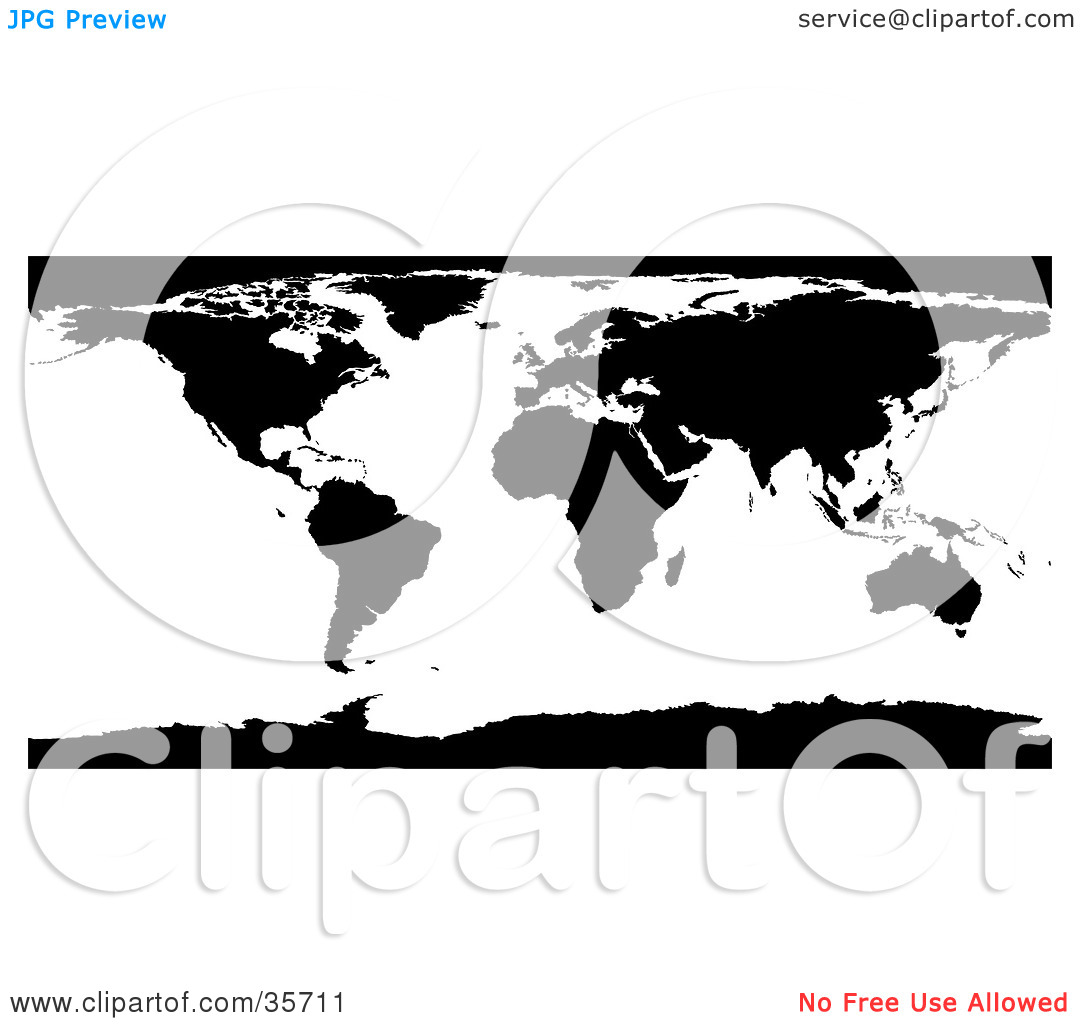 Clipart Illustration of a Black And White World Atlas Map With The.