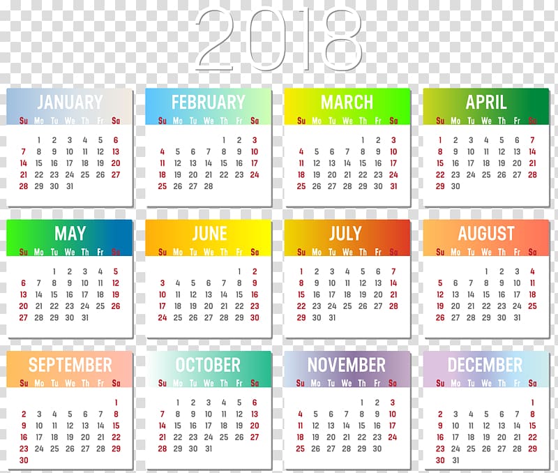 2018 Calendars transparent background PNG cliparts free.