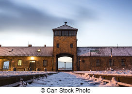 Picture of Main gate to concentration camp of Auschwitz Birkenau.