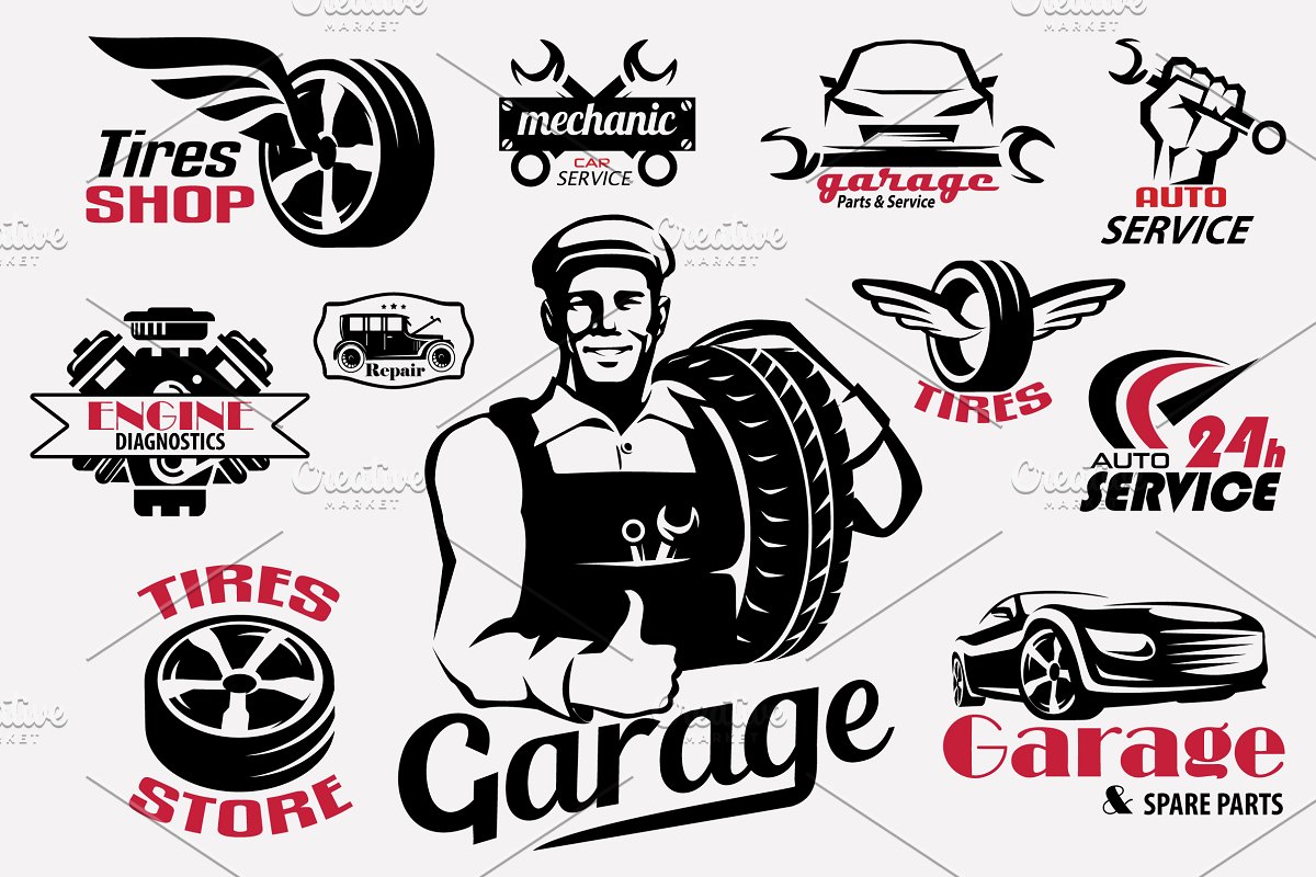 auto mechanic logo design on rear truck windows