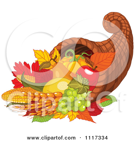 Cartoon Of An Autumn Harvest Cornucopia With Wheat Fruits And.