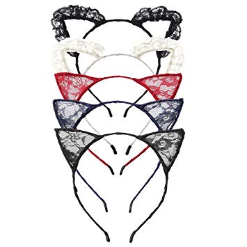 Lace Cat Ears Headband for Women Girls 5 PCS Metal Hair Hoop Kitten Ears  Hairband Costume Party Cosplay.