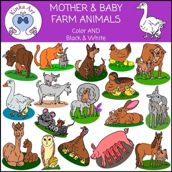 Mother & Baby Farm Animals Clip Art.