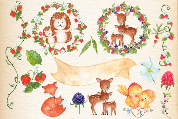 Mother and baby animals clipart.