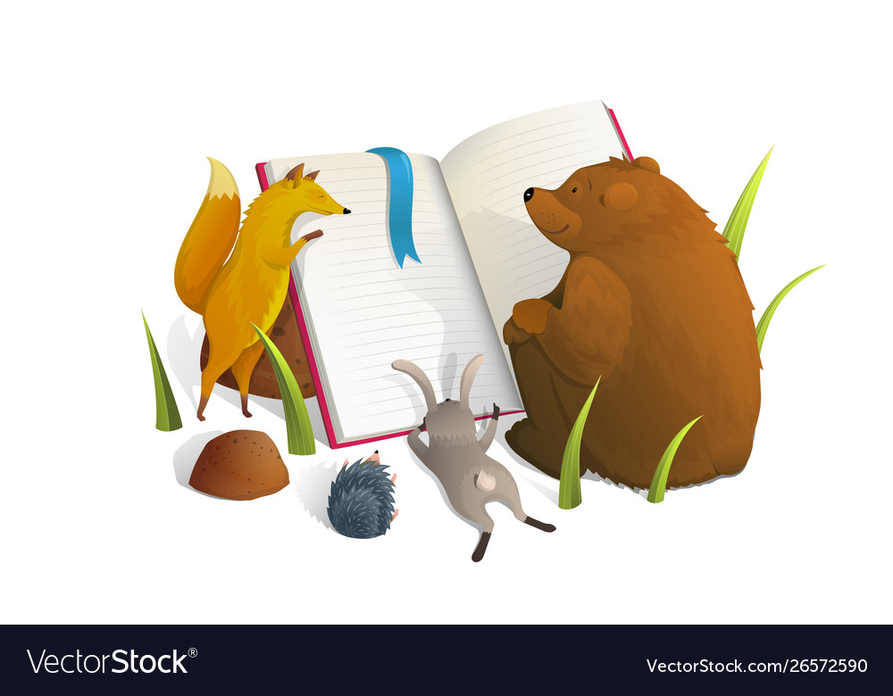 Animals reading book watercolor style.
