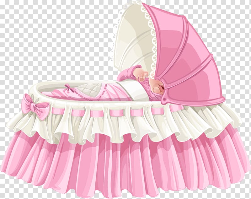 White and pink bassinet illustration, Infant bed Child.