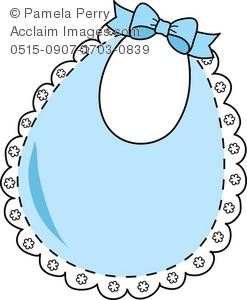 Clip Art Illustration of a Laced Trimmed Baby Bib in Blue.