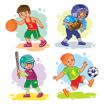 Set Icons Of Boys Playing Basketball Football Baseball, Baby.