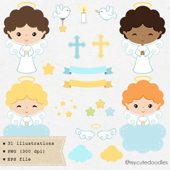 Angel Clipart, baptism clipart, little angel baptism, angel baby shower  invite, baby boy baptism, blue and white.
