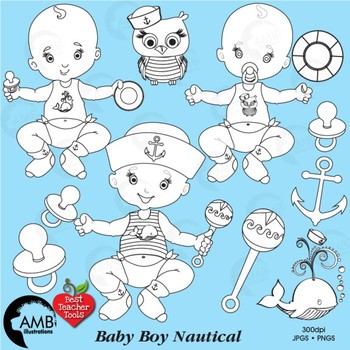Baby Boy Stamps Clipart, Baby Boy Clip Art Outlines, AMB.