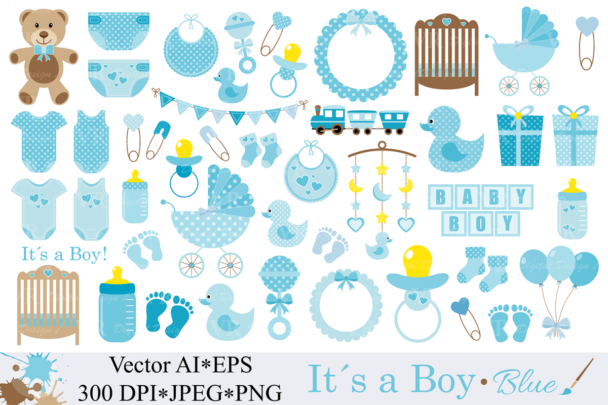 Baby Boy Clipart Blue Baby Shower Clipart Nursery Clip art It`s a boy  Graphics Illustration Vector.