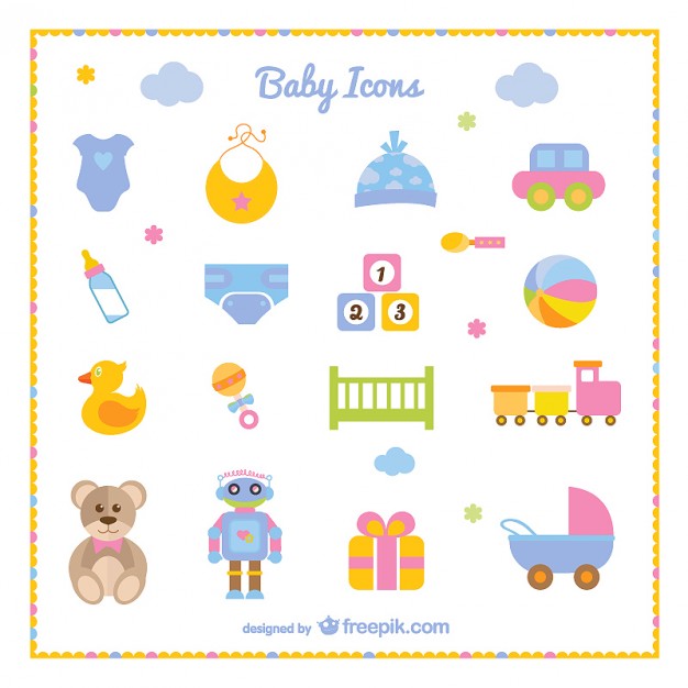 Baby Boy Set of Icons Free Vector.