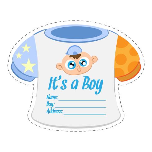 Baby clothes boy shower invitation card template.