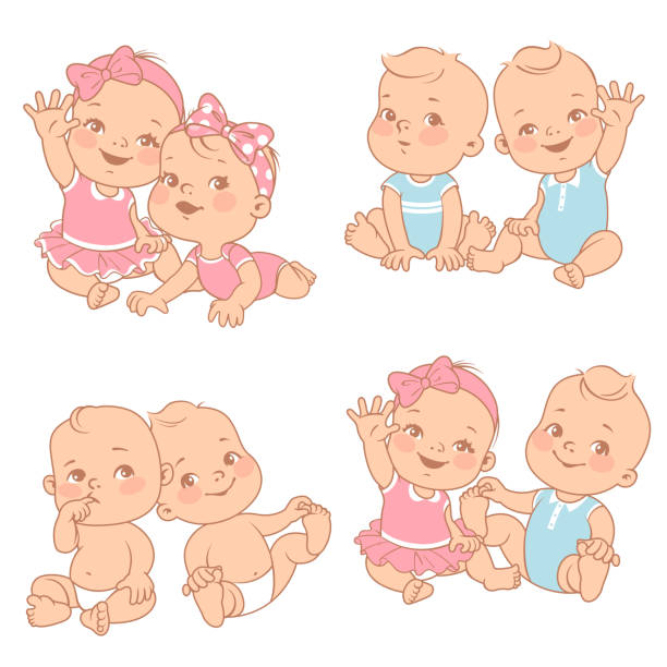 Baby Boy And Girl Twins Cartoon
