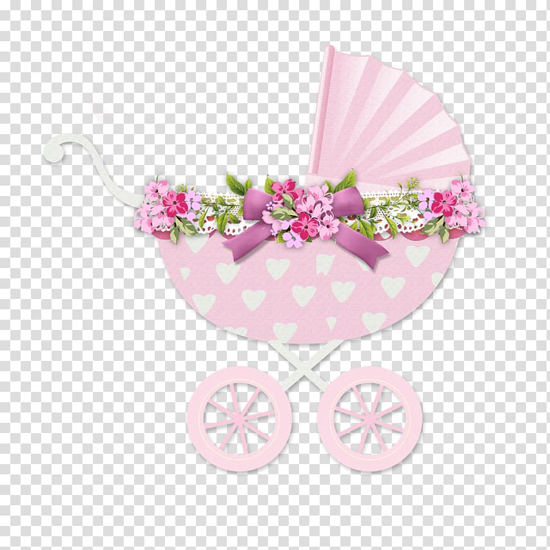 Baby\'s pink floral bassinet stroller illustration, Infant.