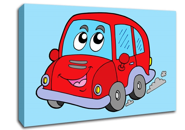 childrens car with face smokey baby blue canvas art.