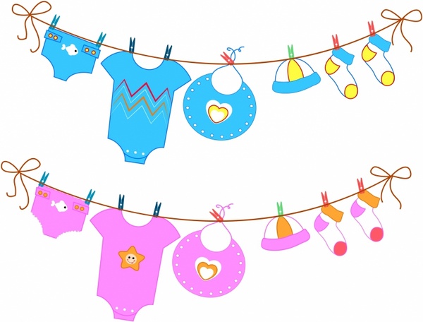 Sketchy Baby clothes on clothesline Free vector in Adobe.