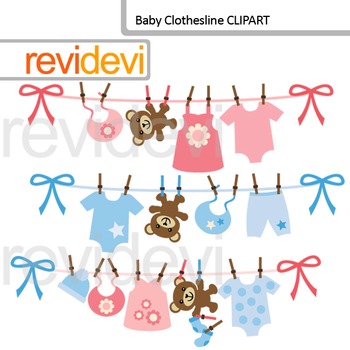Clip art: Baby clothesline for baby boy and girl.