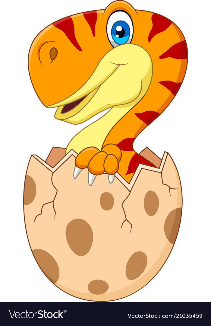 Cartoon baby tyrannosaurus hatching from egg.