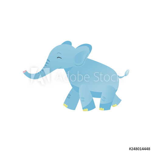 Lovely Baby Elephant, Sweet Light Blue Animal Character Side.