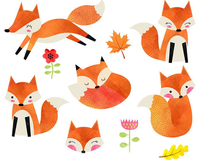 Watercolor Foxes Clipart.