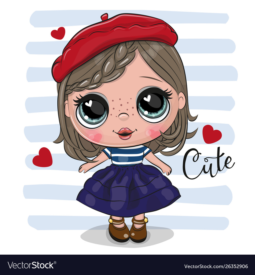 Cute cartoon girl in red beret.